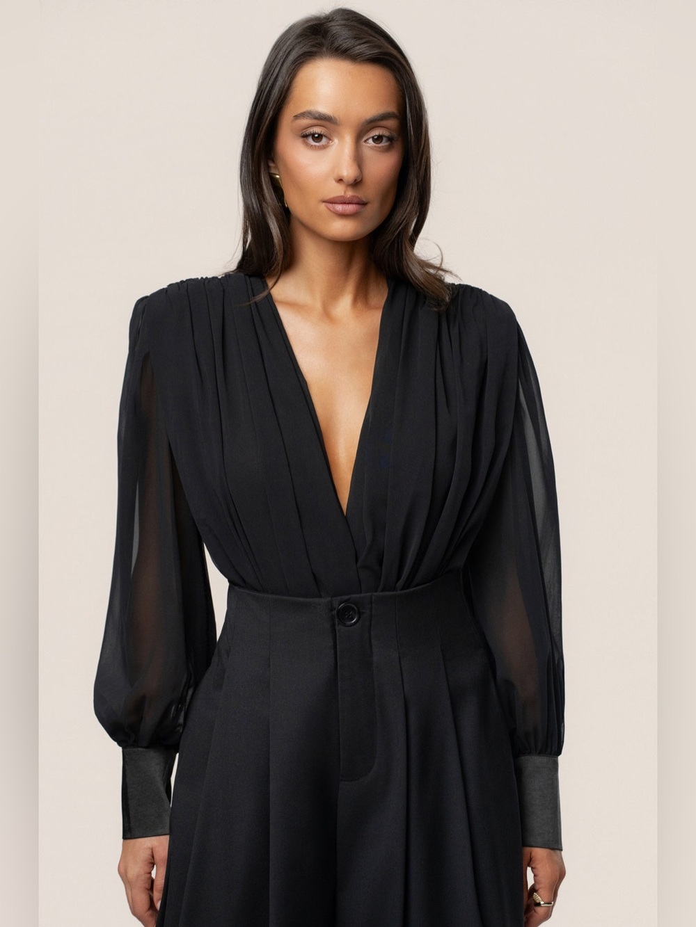 JLUXLABEL Black Refined Pleated Chiffon Top